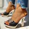 Damen High Heels Pantoletten Schmetterlingsknoten Peep Toe Strass Schuhe Damen Kleid Mode Sexy Quadratischer Absatz Zapatillas De Mujer