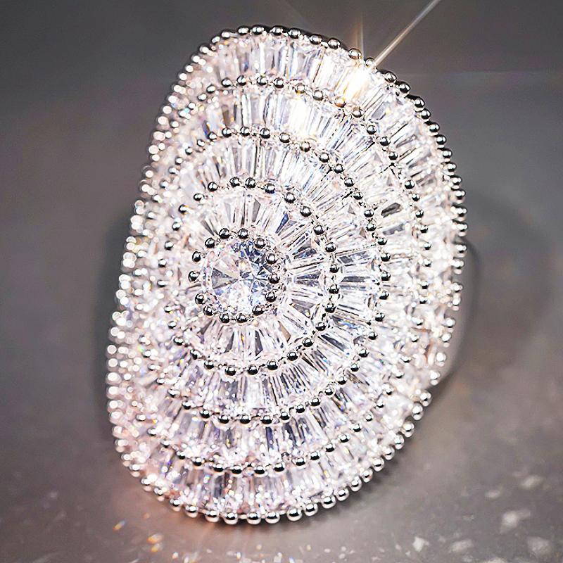 Huitan Искрящиеся женские кольца с кубическим цирконием для свадьбы Современная мода Овальной формы Роскошные женские кольца Вечеринка Заявление 6