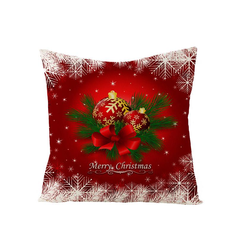 Cartoon Printed Polyester Pillow Cover Christmas Cushion Cushion Cover Red Christmas Home Decoration