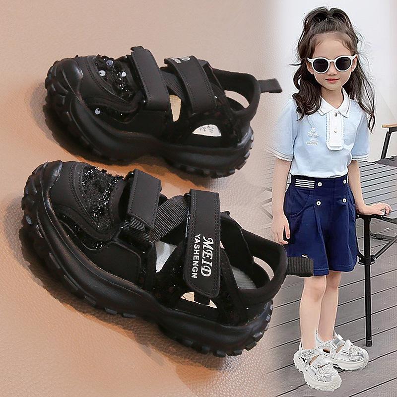Girls Sandals Summer 2025 New Children's Sports Sandals Bag Head Spring and Autumn Older Children's Net Shoes Girls Beach Shoes