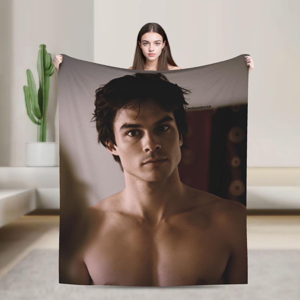 The Vampire Diaries Damon salvatore Blanket Super Warm Plush Bedding Throws For Home Decor Travel Office Flannel Bedspread Bed