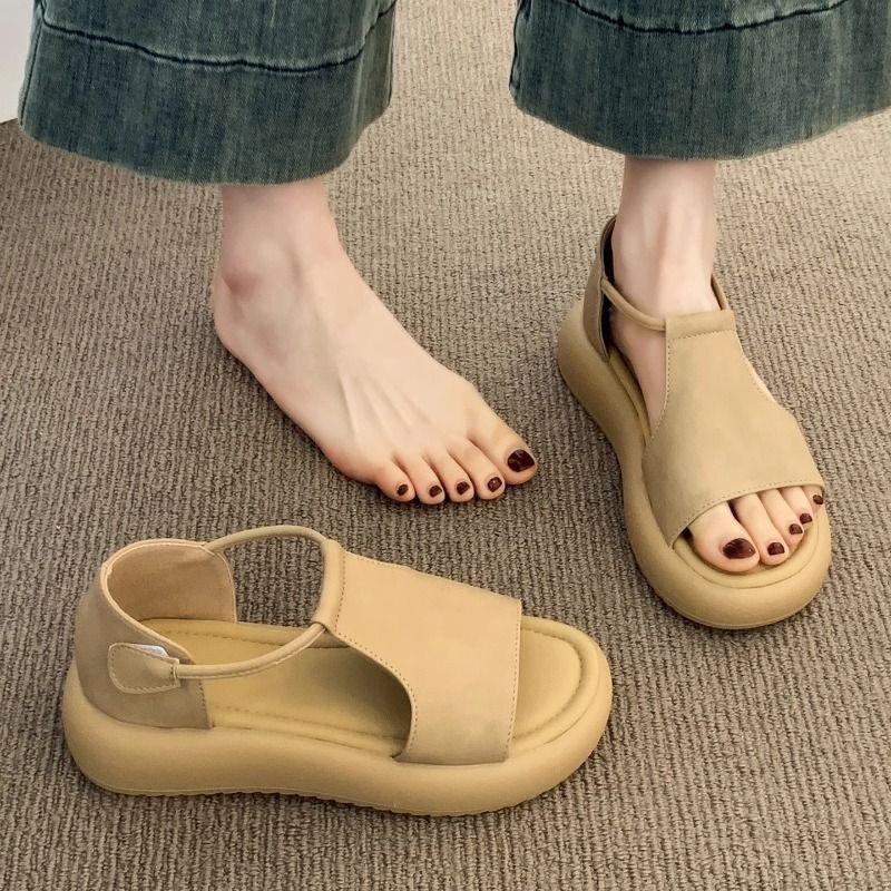 

Женские сандалии на платформе 2025 новая летняя обувь с юбками универсальные и не утомляющие ноги с открытым носком на мягкой подошве пляжные римские сандалии 40 абрикосовый