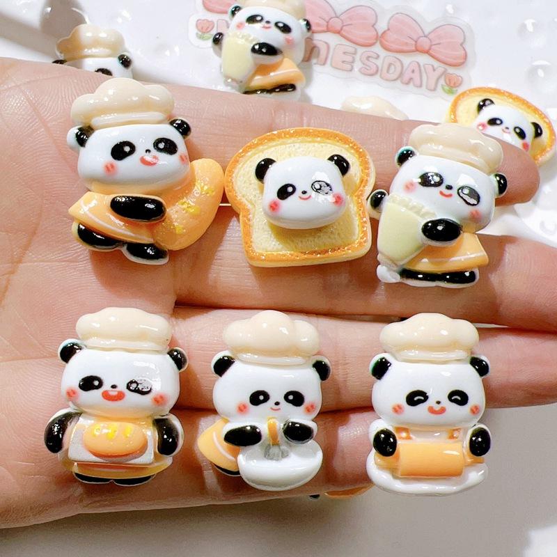 10Pcs New Cute Resin Mini Chef Panda Series Flat Back Manicure Parts Embellishments For Hair Bows Accessories