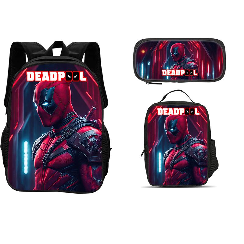 Deadpool Movie 3Pcs Set Backpack+Pencil Case+lunch Bags  Fashion Boy and Girl Child Gift School Stationery