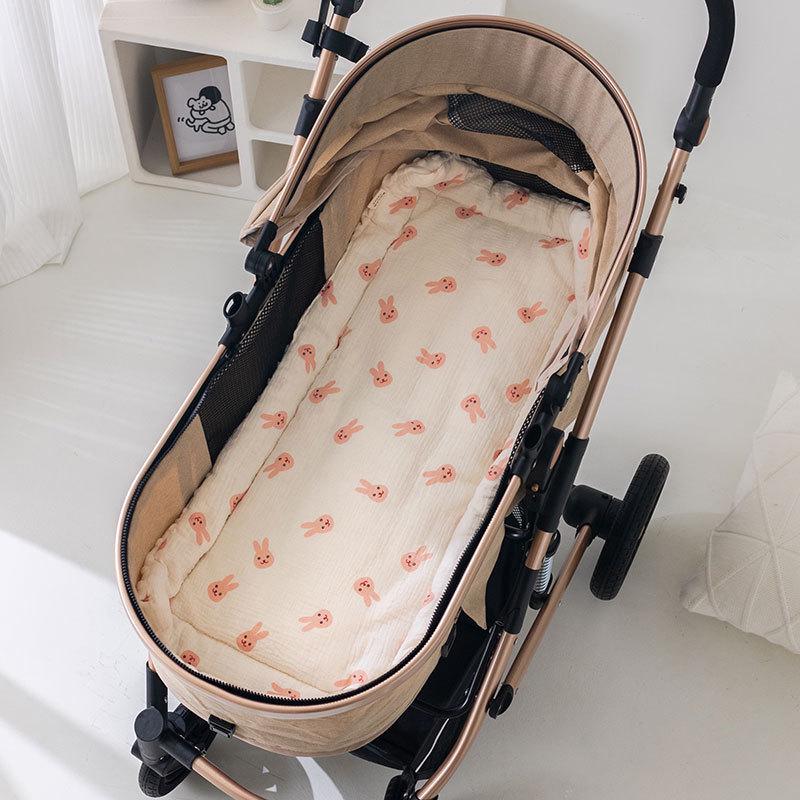 Reversible Quilted Baby Stroller Pad: Soft Crepe-Velvet, Double-Sided Cotton Cushion