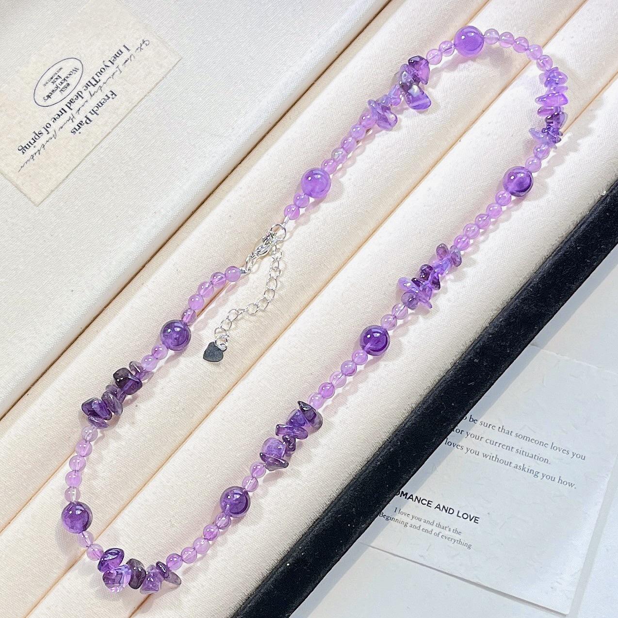 High Quality Natural Amethyst Design Necklace Sweater Chain