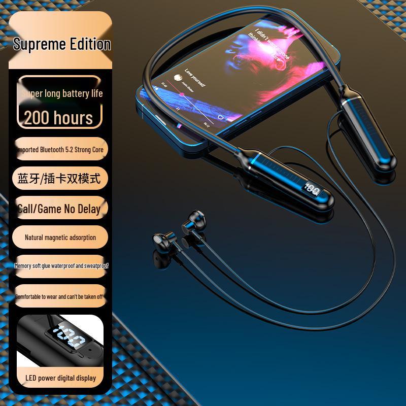 Neck-Hanging Semi-In-Ear Sports Bluetooth Earphones with Digital Display and Large Capacity