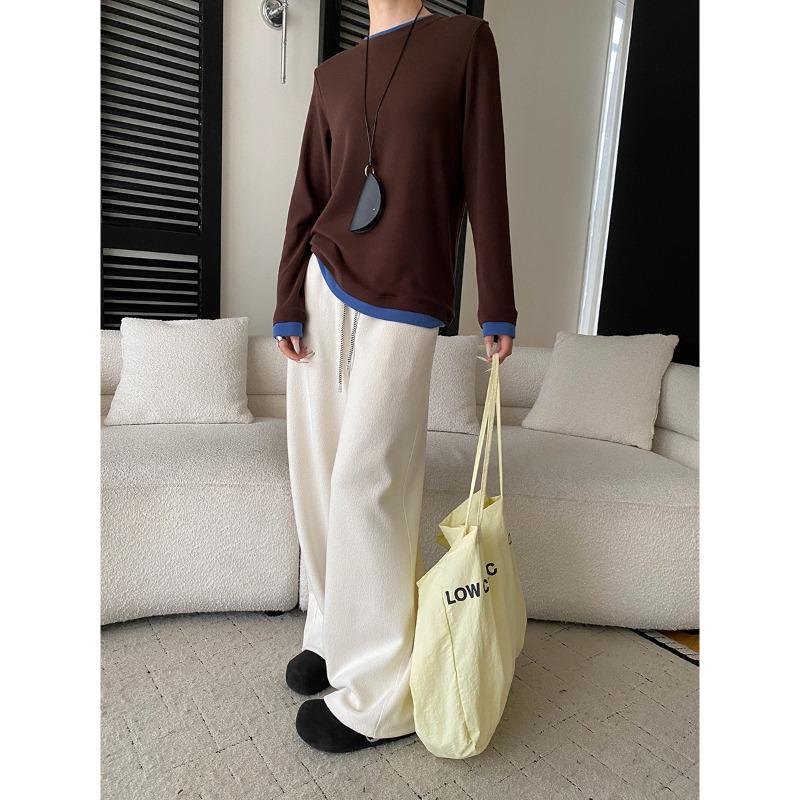 Sinan Blogger s Color Block Patchwork Fake Two-Piece Round Neck Slimming Long Sleeve Shirt SN8385 Medium кофейный