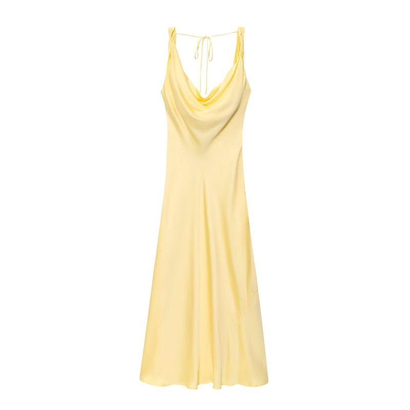 

Kaslead New Arrival Women s Clothing Fashion Style Fashion Silk Satin Texture Length Dress 2590987 600 Yellow L