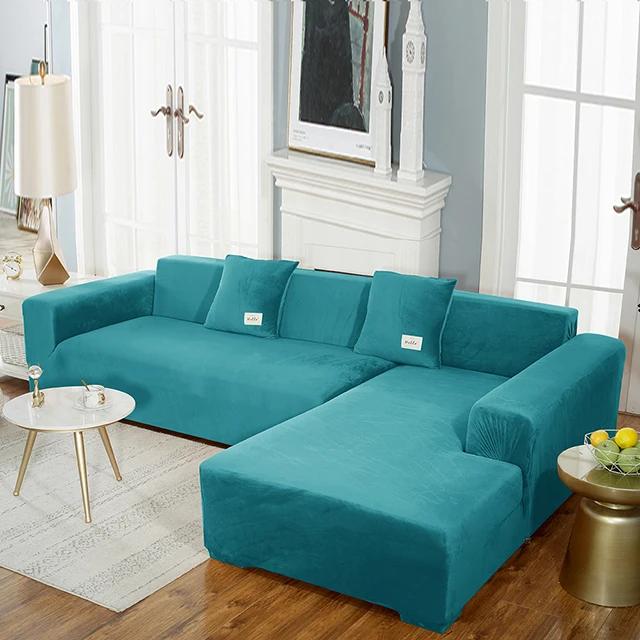 Super Soft Velvet Sofa Cover For Living Room Elastic L Shaped Chaiselongue Corner Couch Slipcover Washable Armchair Sofa Covers