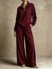 European and American autumn and winter new women's clothing half-zipper lapel contrasting top wide-leg pants casual sports suit