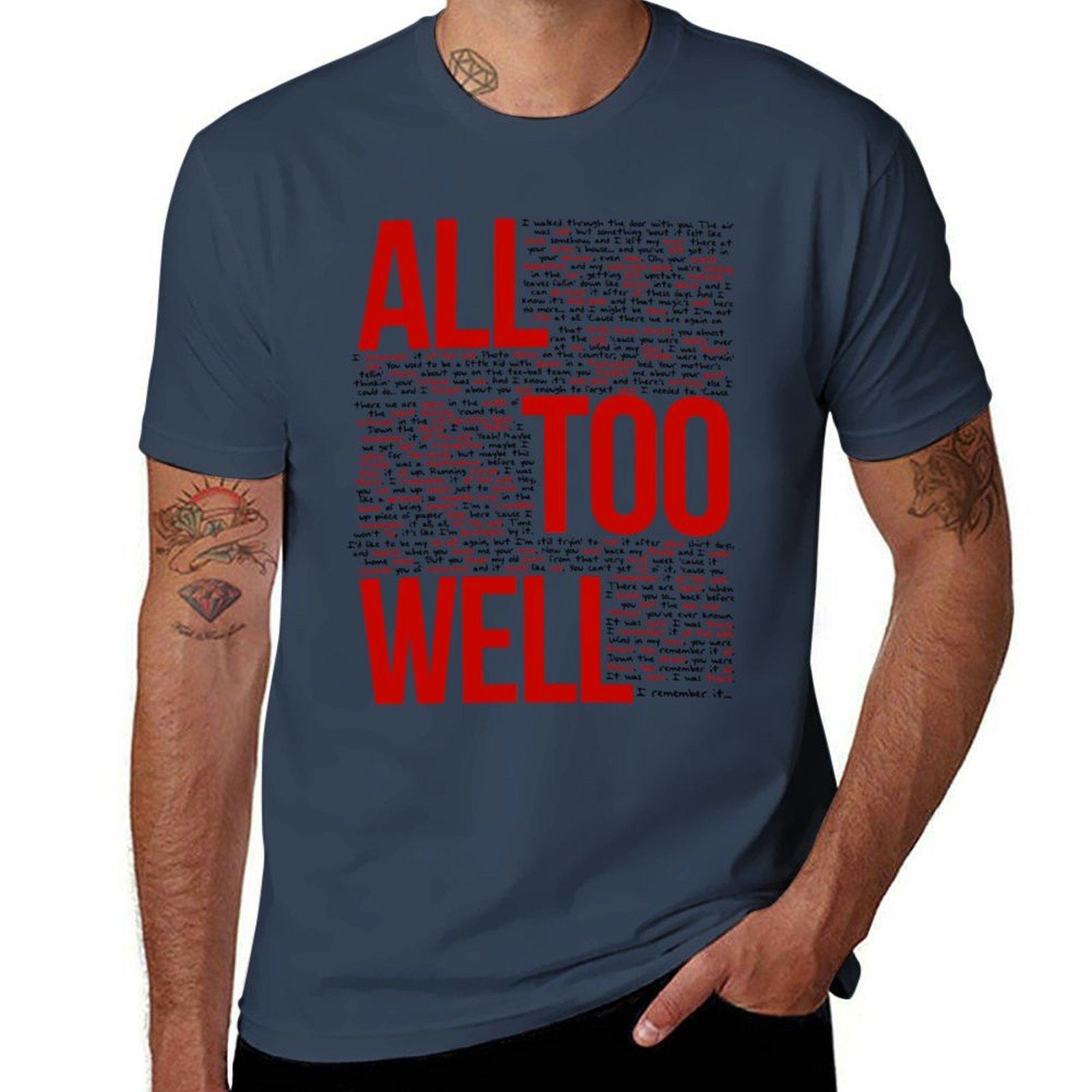 All Too Well (All Lyrics) In White Tshirt Black Cotton Tshirt Plain For Unisex Package Tshirt S