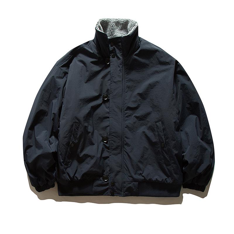 Herren Japanische Retro Lammwolle Warme Baumwolljacke - Winter Lockerer Schnitt, Samt Verdickt, Stehkragen Oberbekleidung
