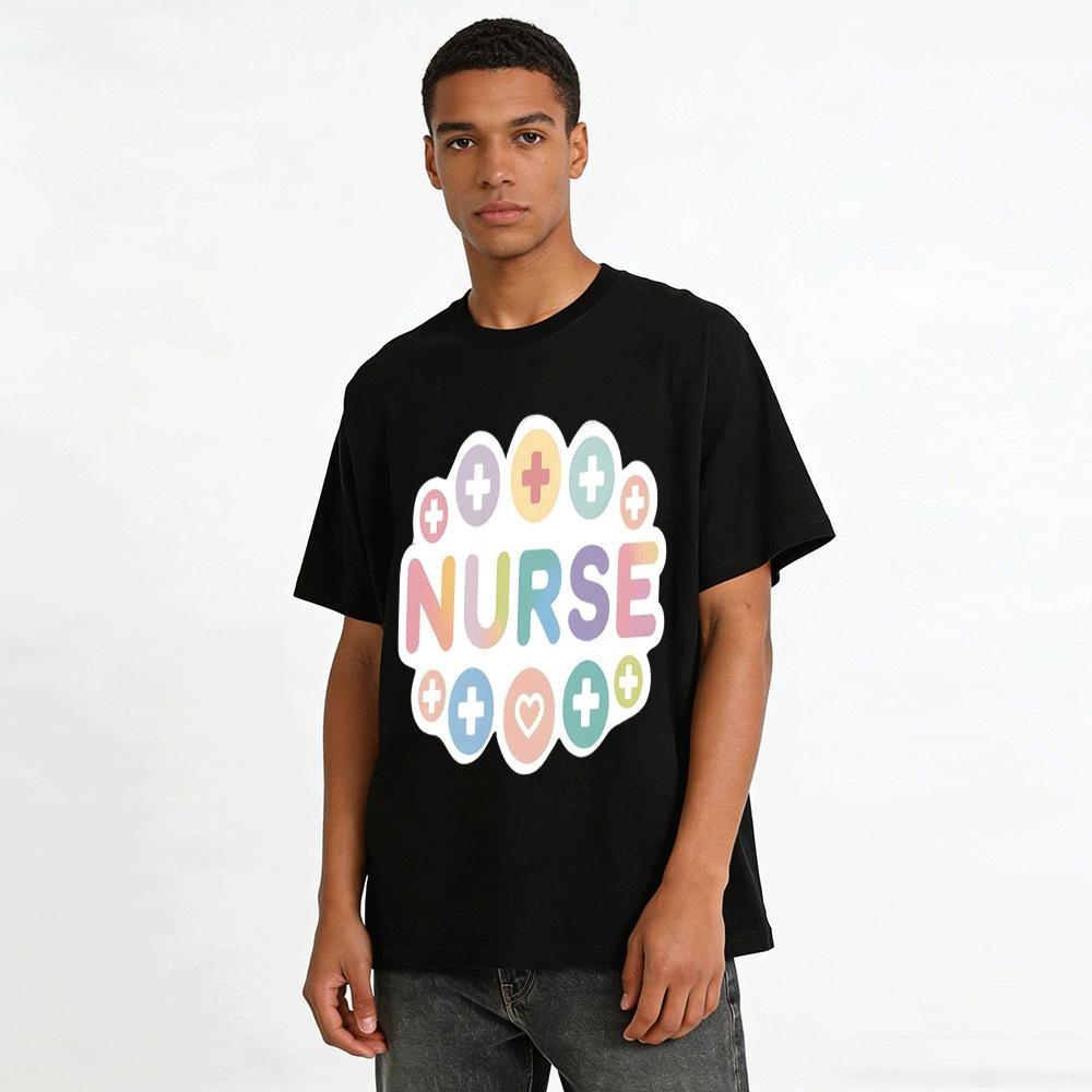 Gradient Nurse Print Casual Top For Medical Workers Pure Cotton T-shirt
