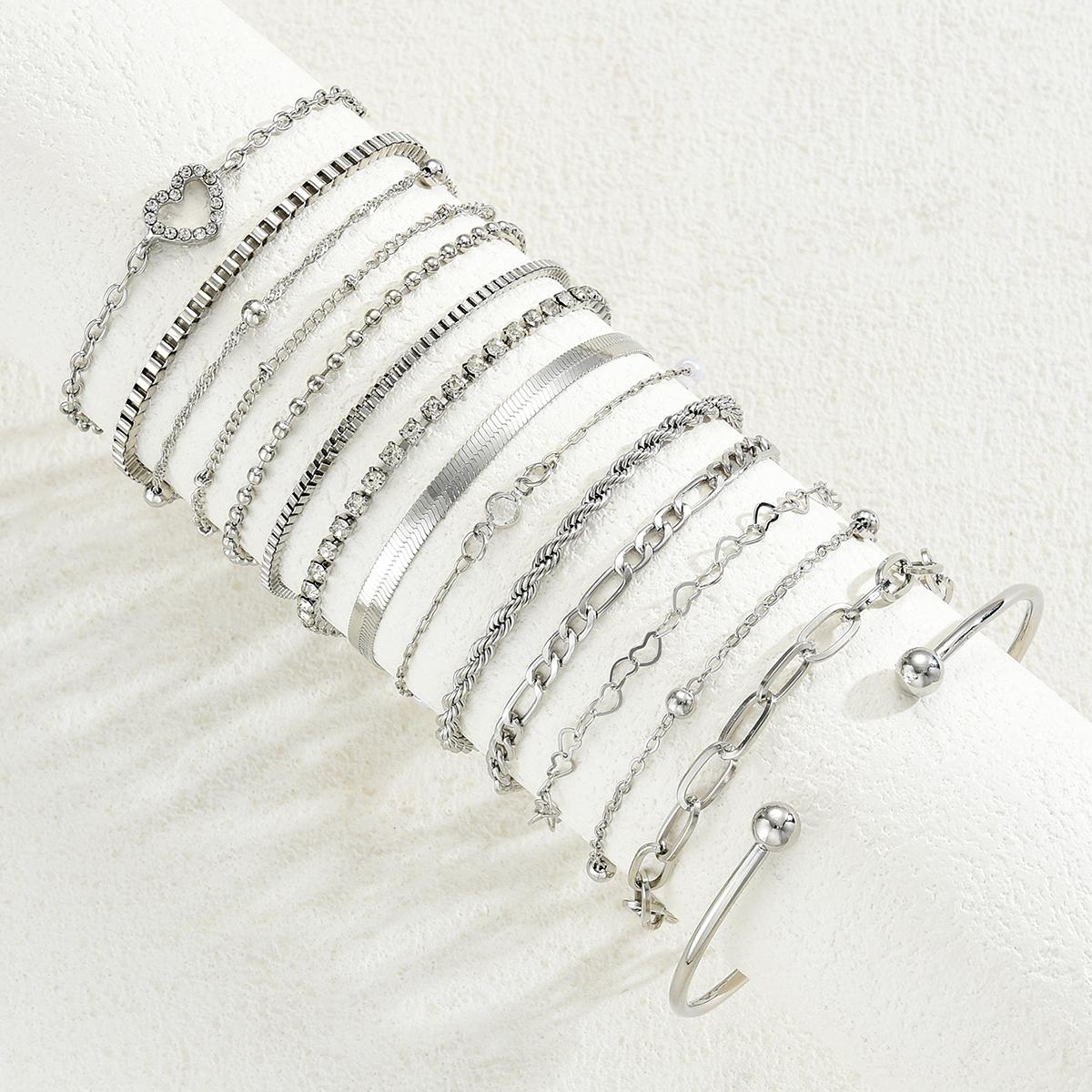 

17KM Набор браслетов из 15 штук с узлами и инкрустацией в виде сердец, модная бижутерия, женский, трендовый, блестящий, повседневный, для вечеринок, аксессуар, подарок для нее