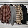 Japanese Original Single Cut Label Pure Cotton Single-Sided Velvet Stand Collar Long Sleeves Gingham Shirt Women's Plus Size Casual Outwear Lazy