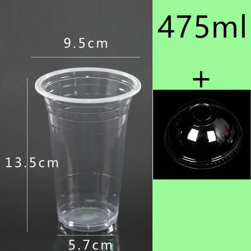 100pcs High Quality 95mm Caliber Transparent Disposable Glasses 400ml Plastic Cups for Drink Party Favors Milk Tea Cup with Lid