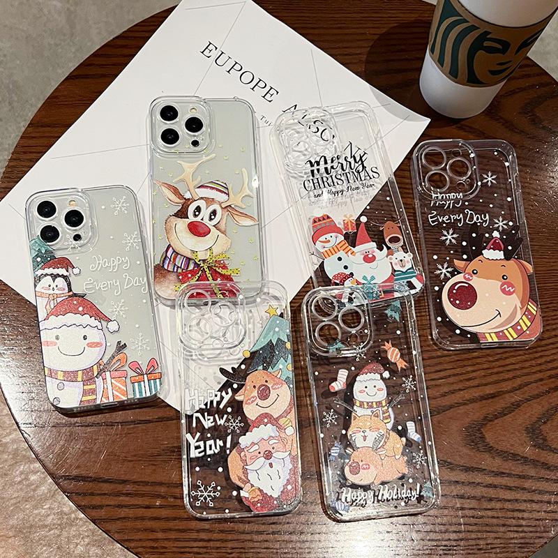 Merry Christmas Elk Clear Case For iPhone 16 15 14 13 12 11 Pro Max Santa Claus Elk Snowman Deer Case for iPhone XS Max X XR 7 8 Plus Soft TPU Cover