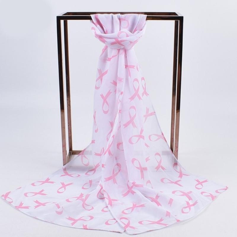 Classical Scarfs for Hot Summer Cool Neck Wrap Pink Ribbon Print Skin-friendly Scarves for Mother Sunproof Supplies