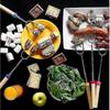 Grill Stick Wooden Handle Set 8 Skewers Retractable Fork Grill Tools