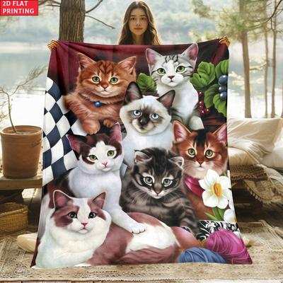 Niedliche Kätzchen-Print Flanelldecke, Weiche Katzen-Kuscheldecke für Bett Sofa, Gemütliches Geschenk für Katzenliebhaber, Ästhetische Heimdekoration für Kinder Erwachsene