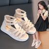 Girls Black Woven Studded Roman Style Casual Sandals
