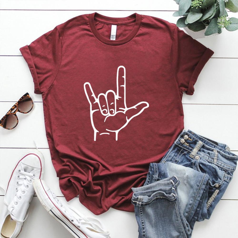 I Love You Sign ASL T-Shirt Sign Language T Shirt Valentines Day Shirt Women's Valentine T-Shirts Hand Love Tshirt