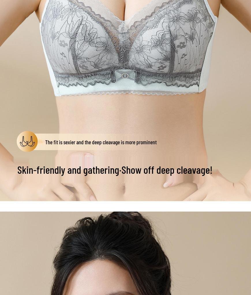 Elegant Cartoon Lace Bra for Women - Small Bust Lift, Side Support, Anti-Sagging, Wire-Free Design
