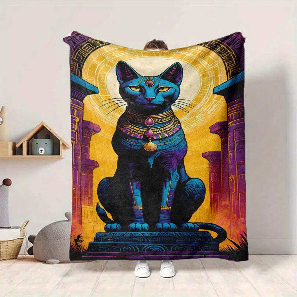 1pc Egyptian Cat Statue Blanket Lightweight Flannel Blanket Throw Blanket For Sofa, Bed, Travel, Camping Yy2509026220
