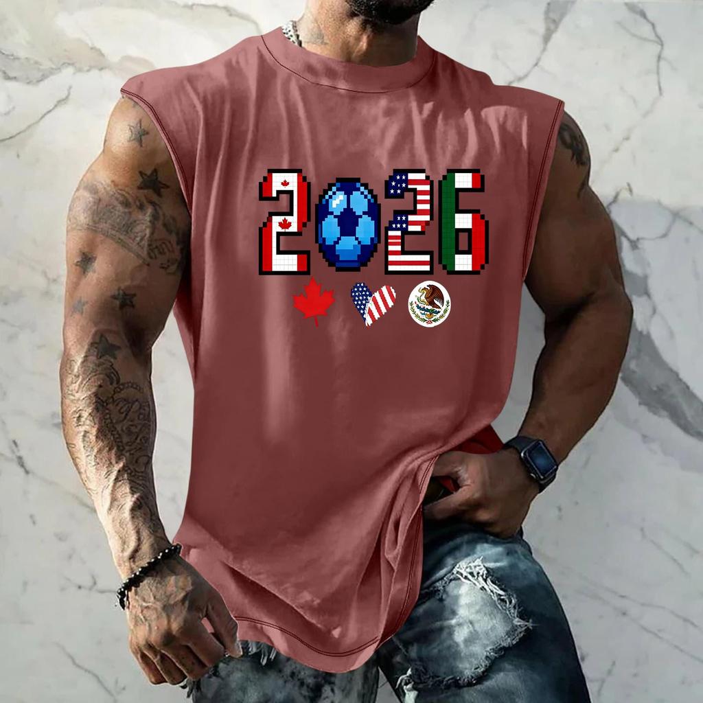 Men's Sleeveless Basic Muscle Tank Top Loose Fit Soccer Themed Graphic Print Summer Casual Athletic Shirt for Daily Wear