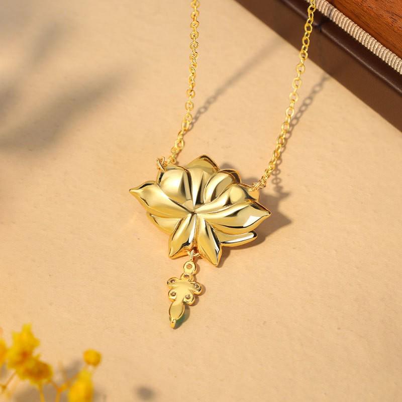 Collana di Loto Smaltata di Alta Gamma in Stile Cinese con Mantenimento del Colore