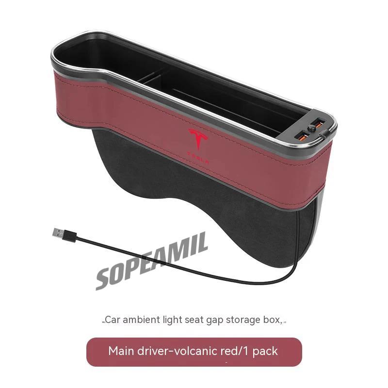 

For Tesla Cybertruck Model 3 Model Y Model S Model X Roadster Car USB Colour Lamp Seat Multifunctional Storage Case Seat Gap Box