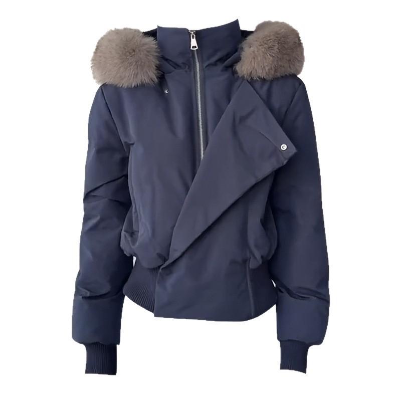 Womens Short Puffer Coat With Faux Fur Hooded Collar Winter Warm Cotton Jacket Korean Style Casual Outerwear