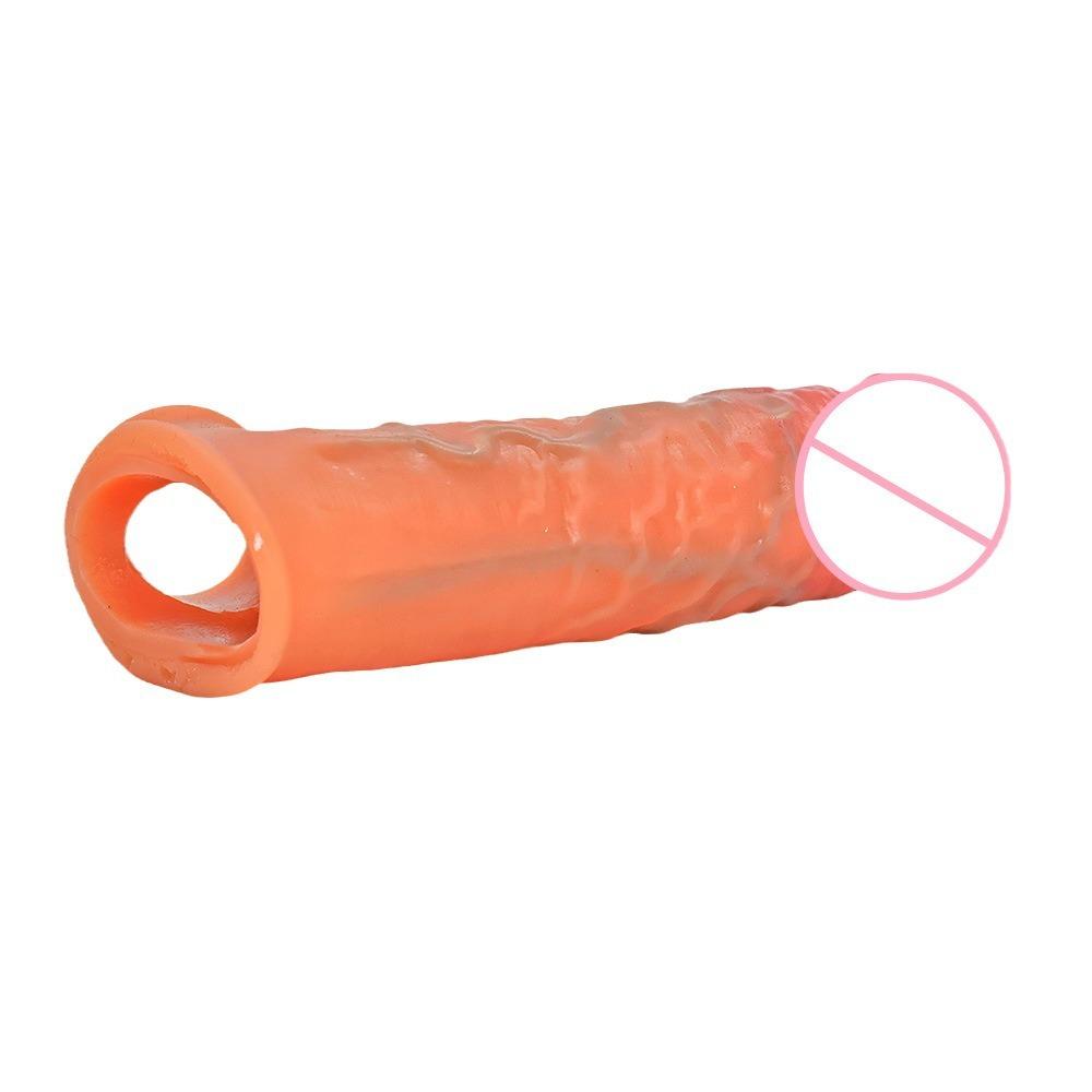 Silicone Sexy Exotic Condom Men's Penis Ring Couple Toy Sperm Lock Set Lengthened Soft Contraceptive Adult Sex Product