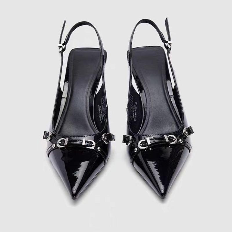 Móda Luxusní Značka Návrhář Dámské Sandály Módní Špičatá Špička Přezkový Pásek Kovový Vysoký Podpatek Koťátko Podpatek Elegantní Jednoduché Boty Dámské