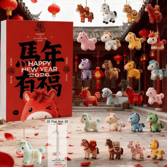 2026 Ponnytema Platt Nedräkningskalender 24-Dagars Överrasknings Adventskalender för Barn Festlig Hem- och Bildekoration för Nyårsfirande