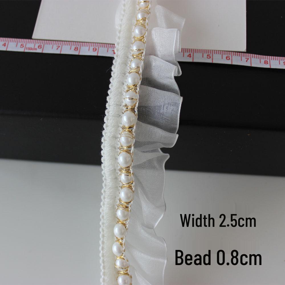Cottontime Off-White Mesh Ribbon Beads with Pearl Lace Decorative Accessories for Clothing
