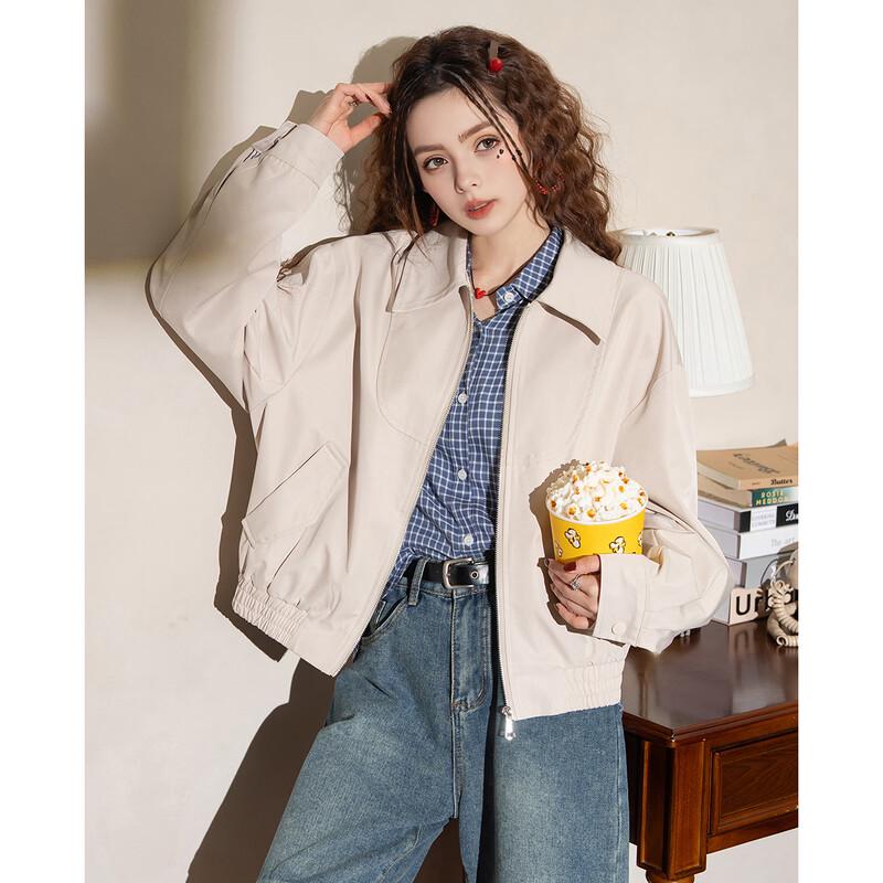 ET BOITE Damen Retro Lässige Revers Reißverschluss Jacke