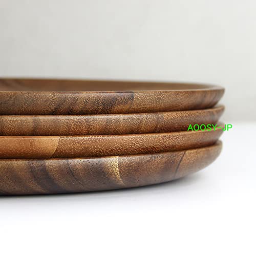 AOOSY Natural Wood Dinner Plates, Set of 4, 25cm Diameter, Large, Perfect for Curry, Pasta, Bread, Desserts, and Japanese Cuisine, Suitable for Commer