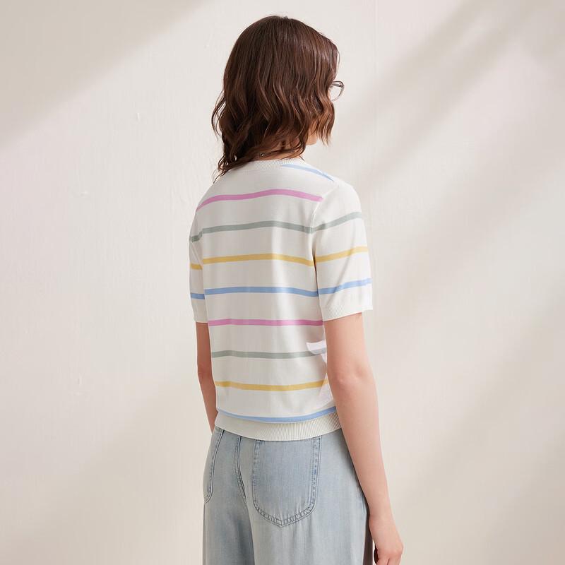 Zhaojun Women's Striped Mulberry Silk Blend Short Sleeve Knit T-Shirt