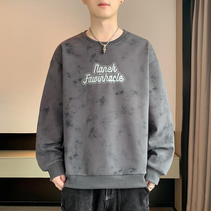 Herren Frühling und Herbst Neues Unterhemd Langarm T-Shirt Rundhalsausschnitt Bedruckt Übergröße Herren Top