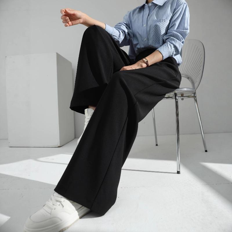 Black loose high-waisted wide-leg pants autumn new pants women's summer commuter drape suit pants