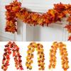 Artificial Maple Leaf Garland - Realistic Autumn Red, Orange, Yellow-Green Colors - Plastic Fall Vine Strips for Wedding Decor
