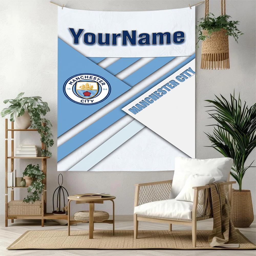 Manchester City Custom Your Name Wall Decor Tapestry Art For Pet Memorial Birthdaywedding Party Backdrop Family Gift