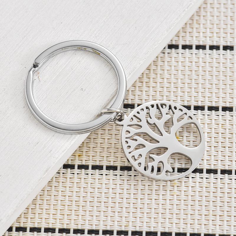 Round Hollow Stainless Steel Keychain Minimalist Geometric Design Fashion Bag Pendant Practical Student Keyring