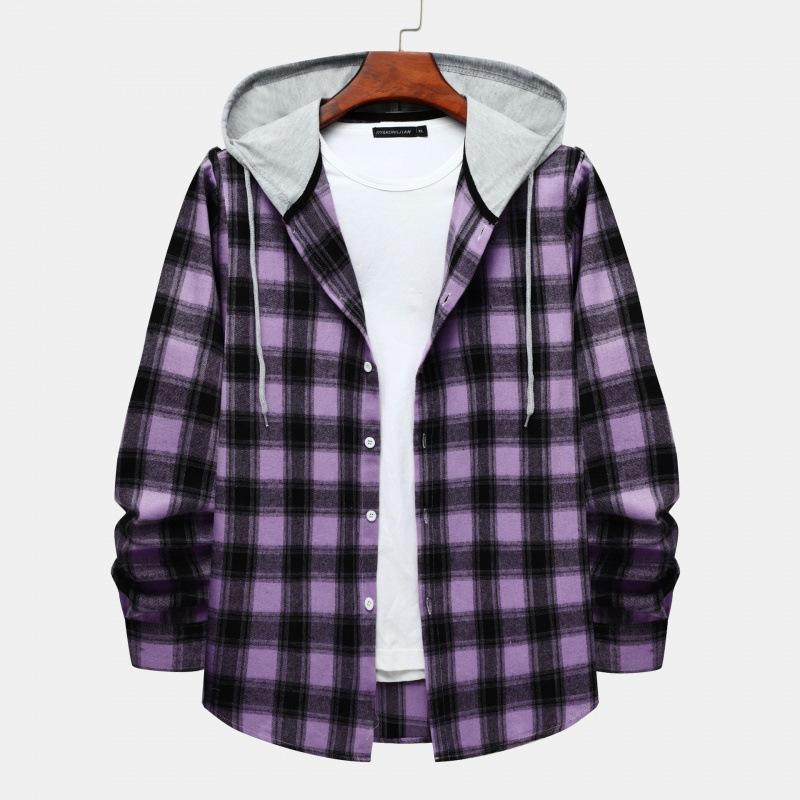 Herren Strickjacke Kapuzenhemd Kariert Übergröße Lässig Kapuzenshirt