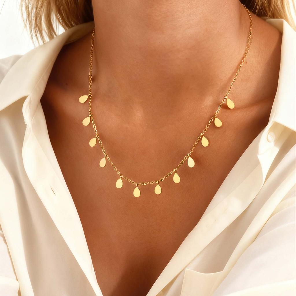 Trendy Water Drop Pendant Necklace for Women, High Quality Gold Plated Stainless Steel Chain Necklace,Party Daily Jewelry Gift