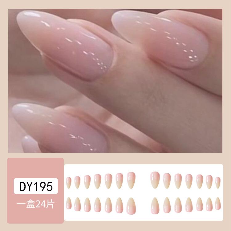 24Pcs Long Stiletto Almond Pure Color False Nails with Glue Simple Fake Nails Press on Nails Full Cover Artificial Nail Tips