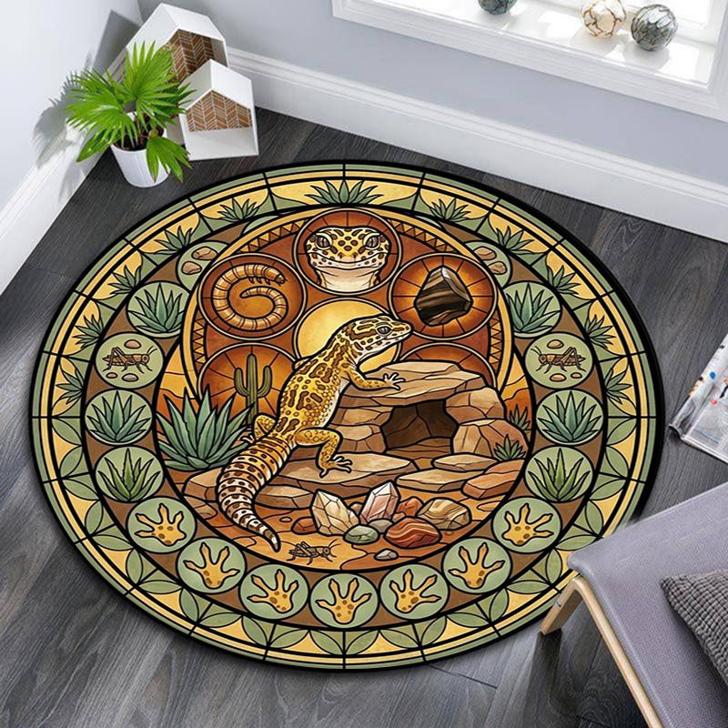 Desert Gecko Glass Round Area Rug Under Office Chairs Bedroom Living Room Home Decor