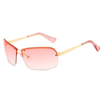 Vintage Rimless Sunglasses Women For Men Female Luxury Brand Designer Sun Glasses Punk Popular Sexy Ladies Metal Pink Shades